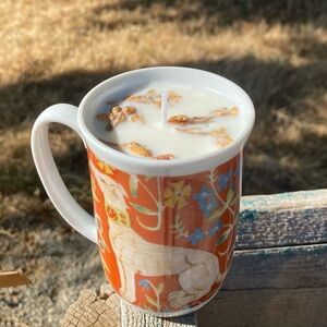 Handmade Soy Fresh Citrus Botanical Dog Printed Teacup Mug Container Candle